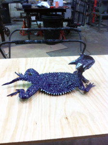Metal sculpted purple TCU Horned Frog